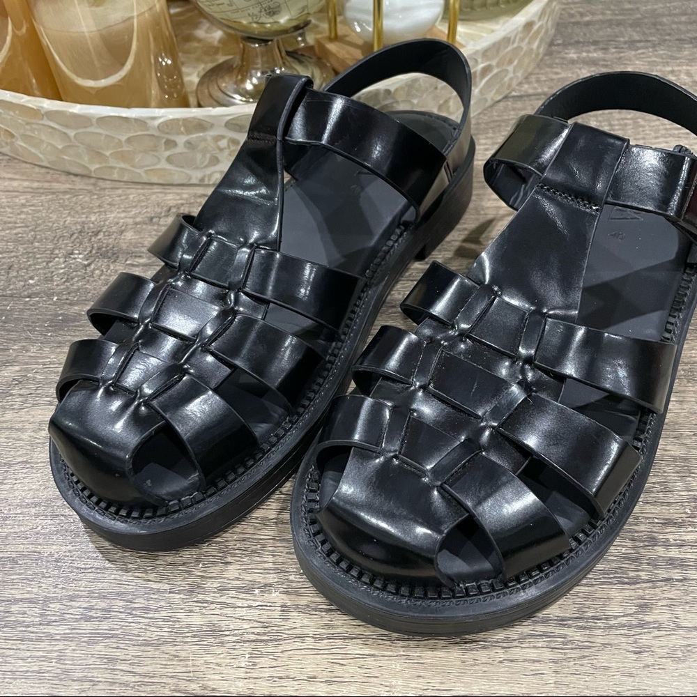 Zara Black Woven Leather Fisherman Sandals - Picture 4 of 13
